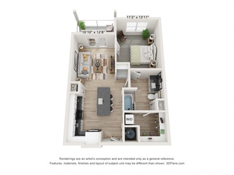 Floor plan for 1 bed, 1 bath, 695 sqft